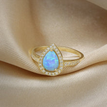 Blue opal pear diamonds halo ring - Ardonn