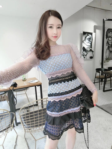 <best><CS077>Colorful Tier Lace Dress