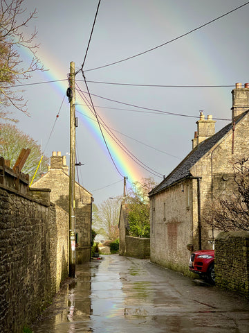 village walk in the rain