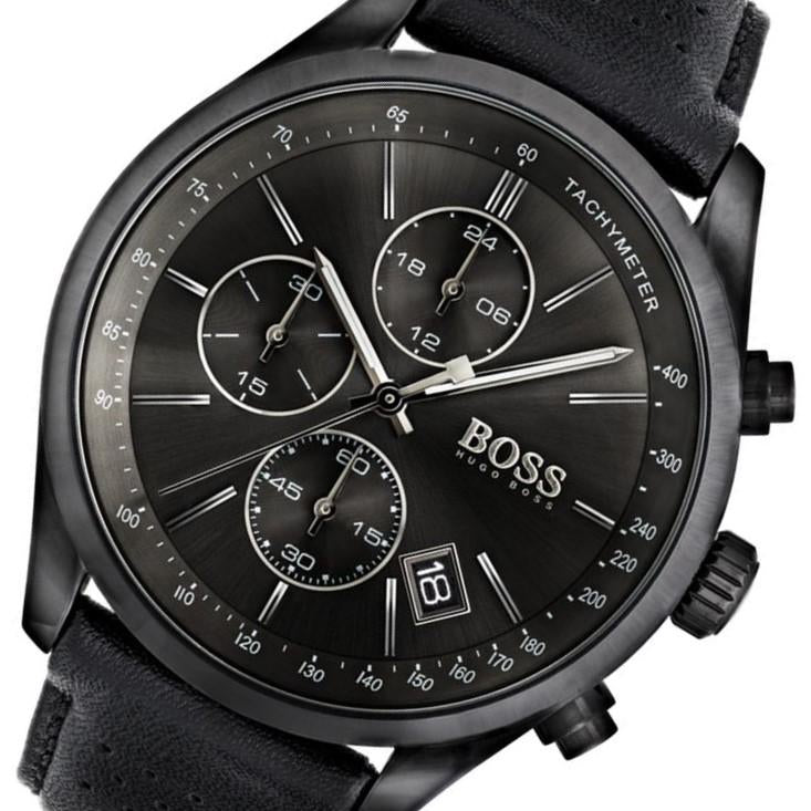 hugo boss grand prix men's black ion plated bracelet watch