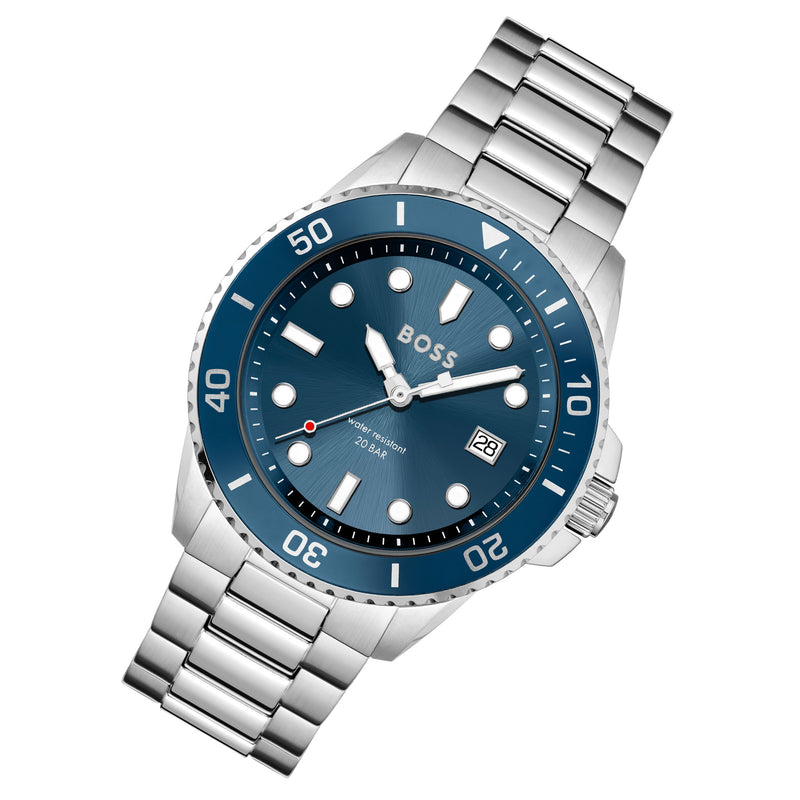 hugo boss silver blue watch