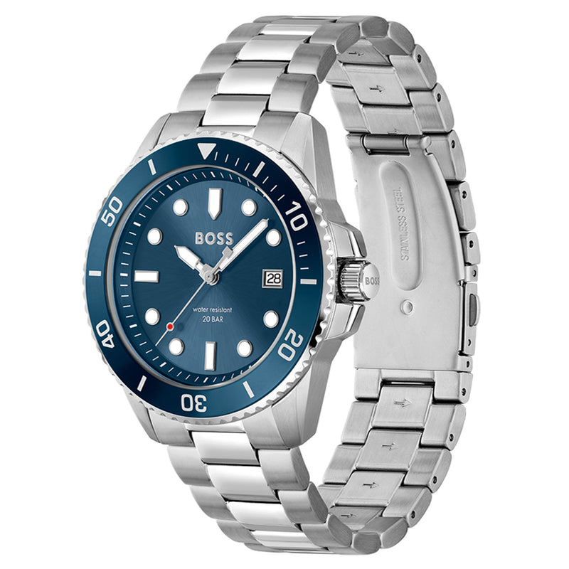 hugo boss silver blue watch