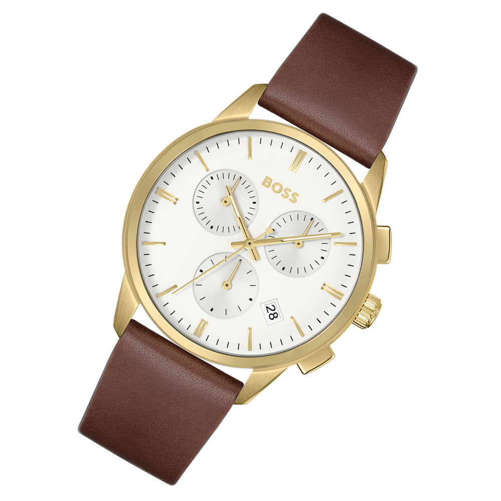 Hugo Boss Pilot Edition Chrono Brown Leather Men\'s Watch - 1513851 – The  Watch Factory Australia