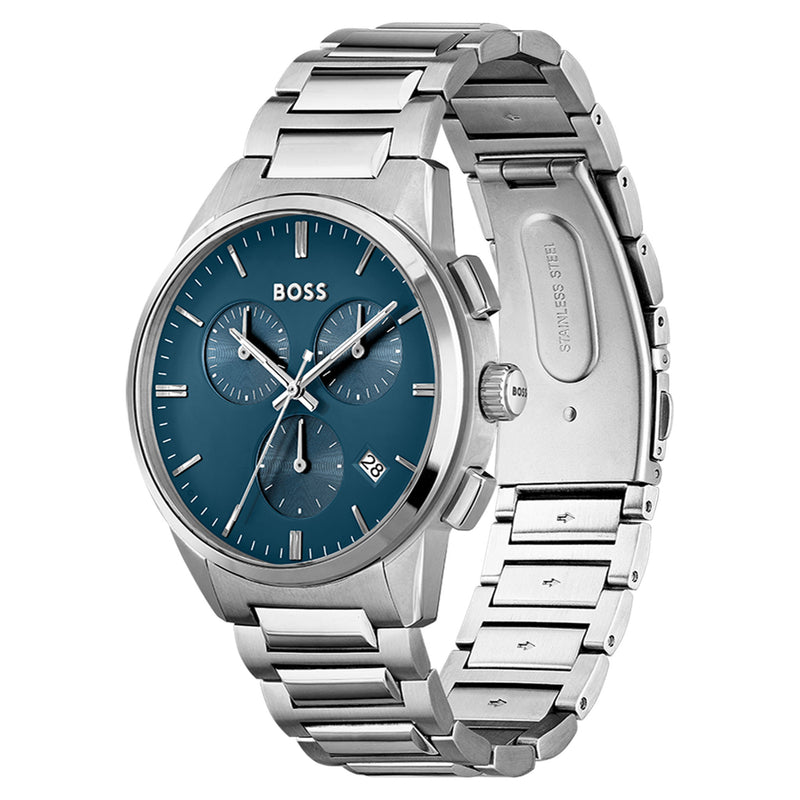 hugo boss silver blue watch