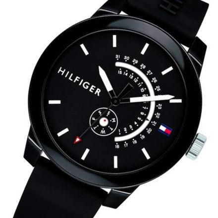 tommy hilfiger men's black silicone strap watch