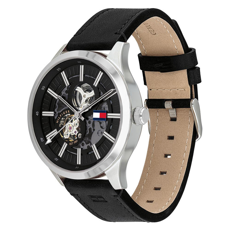 Tommy Hilfiger Black Leather Men's Automatic Watch - 1791641 The Watch Factory Australia
