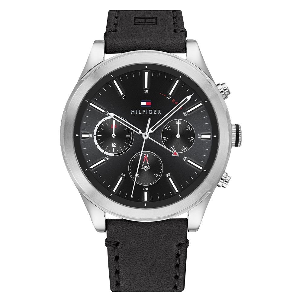 tommy hilfiger sunray black leather watch