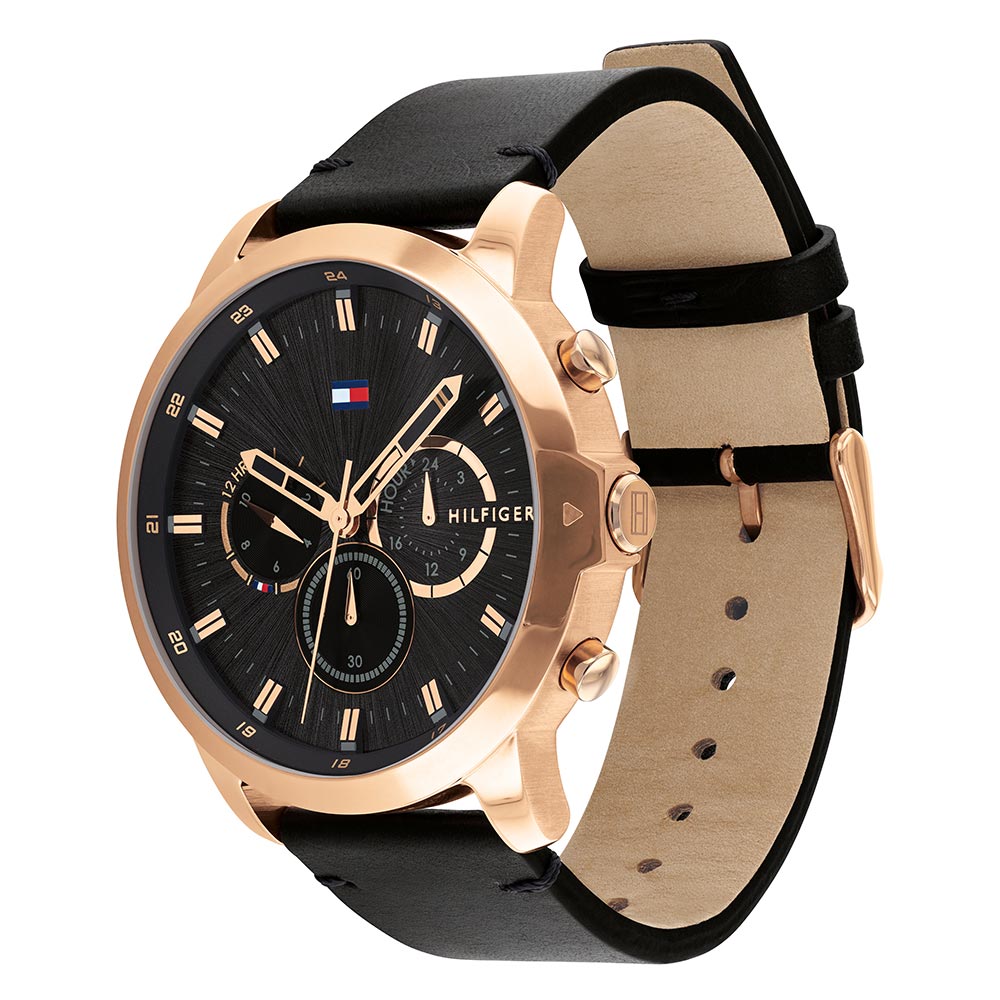 tommy hilfiger sunray black leather watch