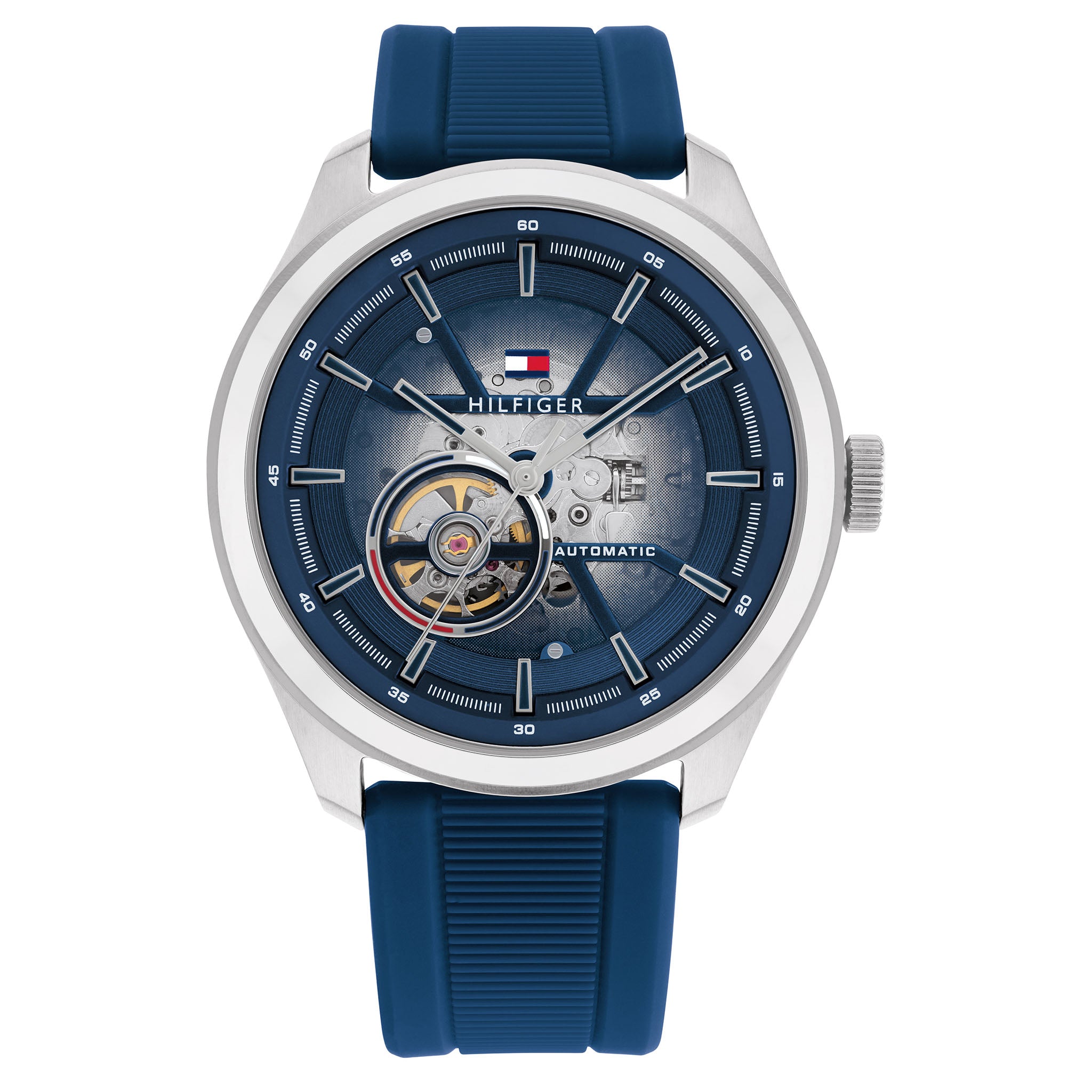 Tommy Hilfiger Silicone Band Blue Dial Men's Automatic Watch - 1791885 ...