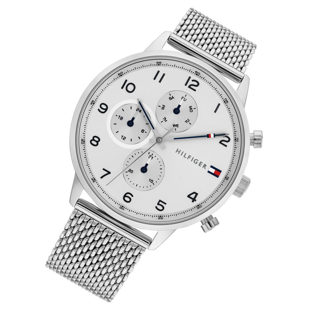 Silver-Tone Hilfiger Watch Men\'s – Tommy The - Dial Watch Mesh Multi-function Factory Australia Navy