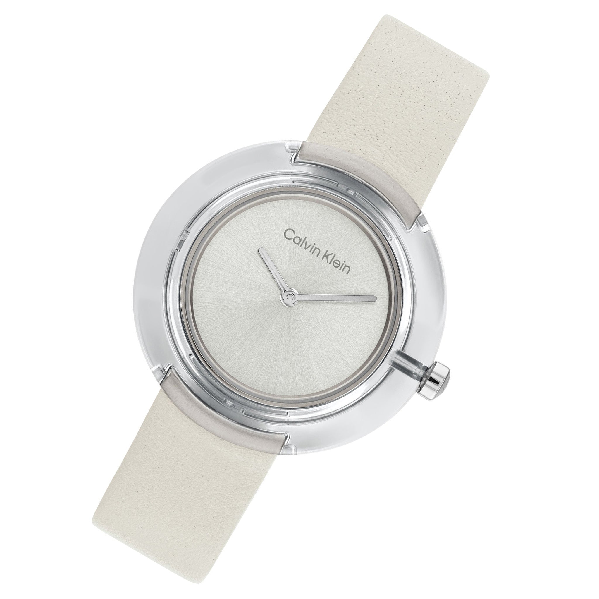 Calvin Klein Chalk Leather Silver Dial Women's Watch - 25200010