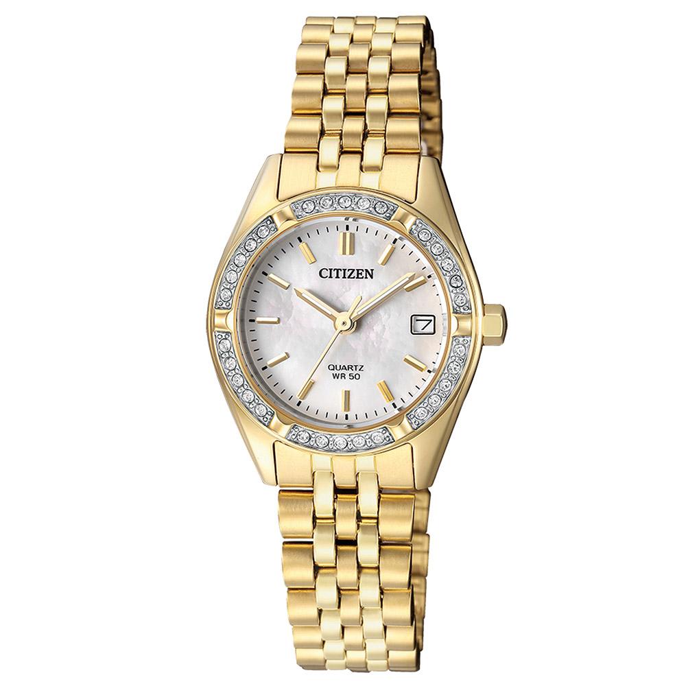 Citizen Ladies Swarovski Crystals Gold Stainless Steel Quartz Watch ...