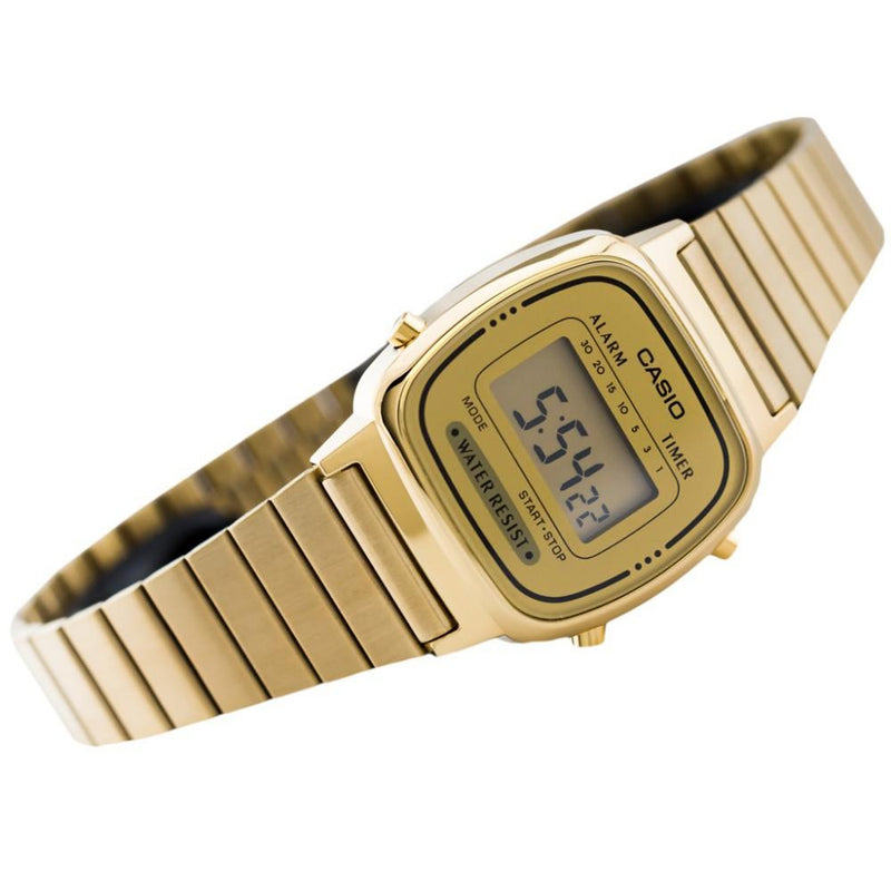 casio women's la670wga-9 gold stainless-steel quartz watch with digital dial