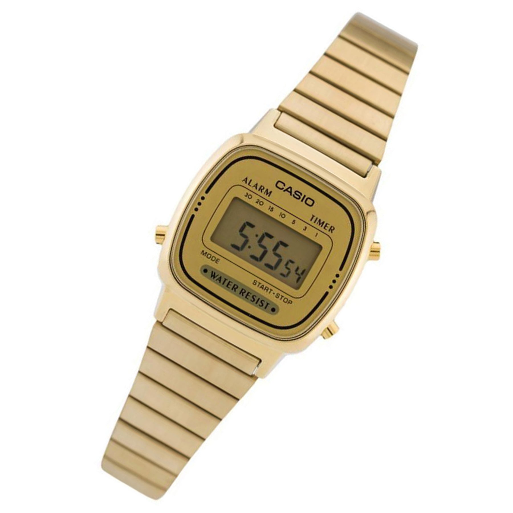 casio women's la670wga-9 gold stainless-steel quartz watch with digital dial