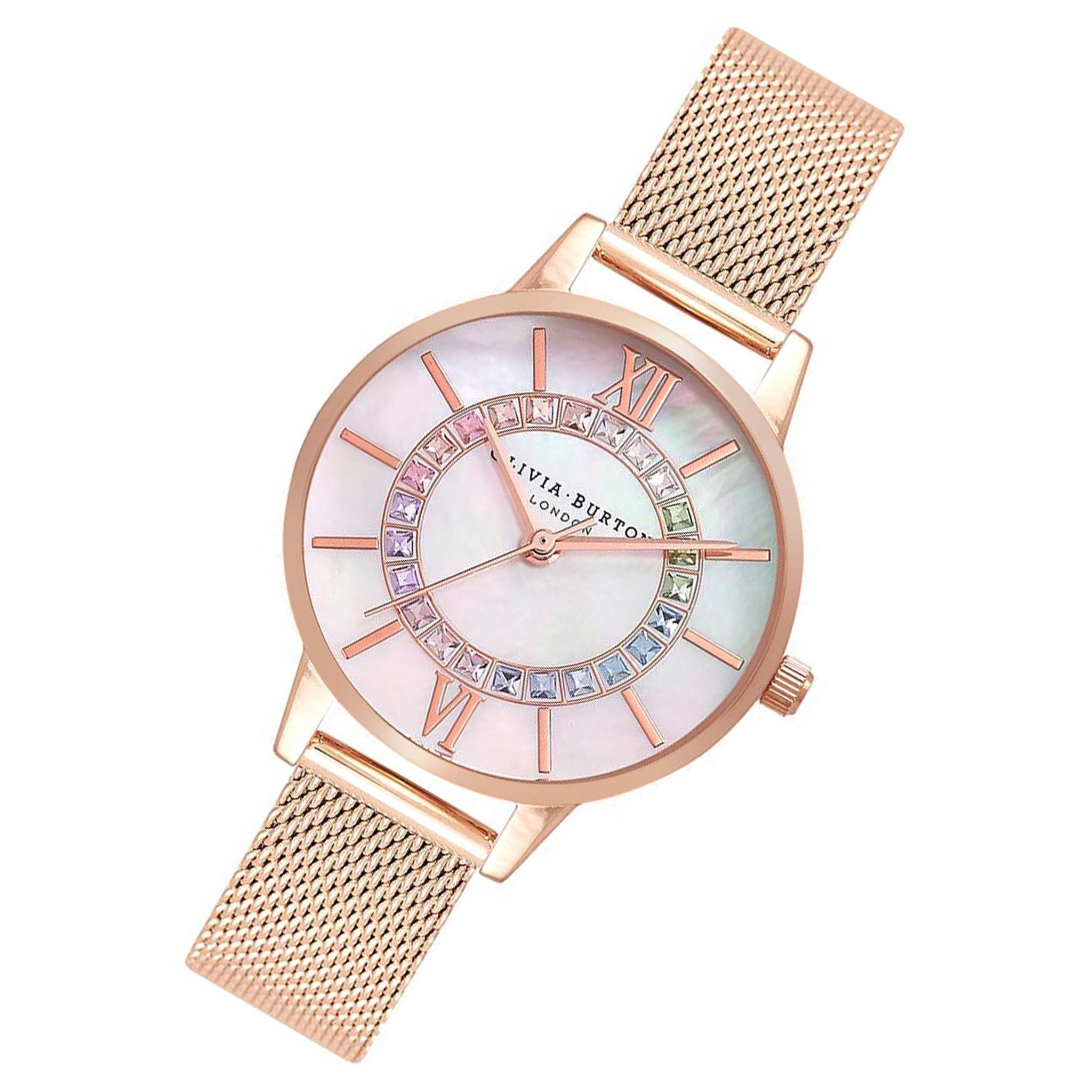 Olivia Burton Rainbow Blossom Leather White Dial Women's Watch 