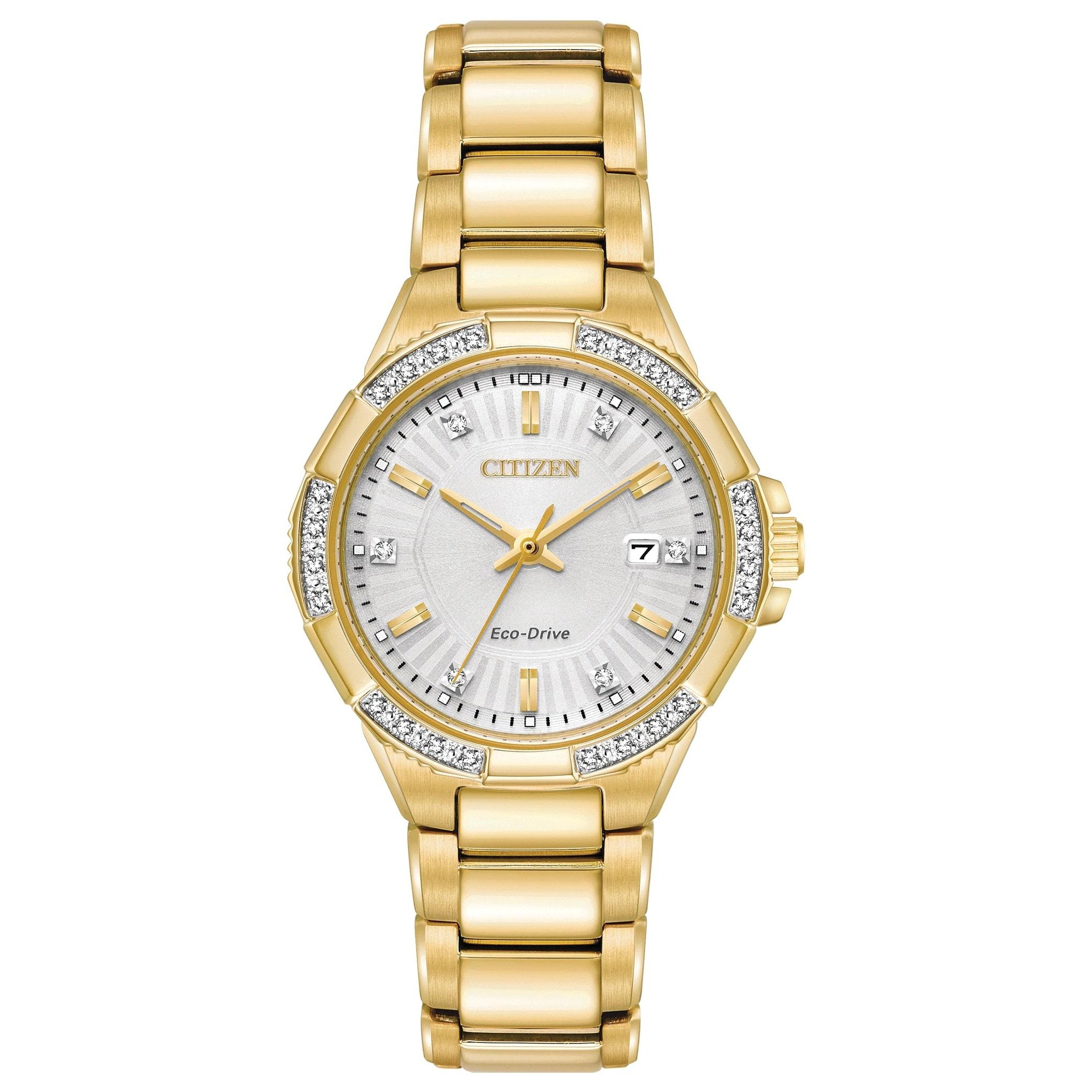 Citizen Ladies Diamond Eco-Drive Gold Stainless Steel Watch - EW2462-5 ...