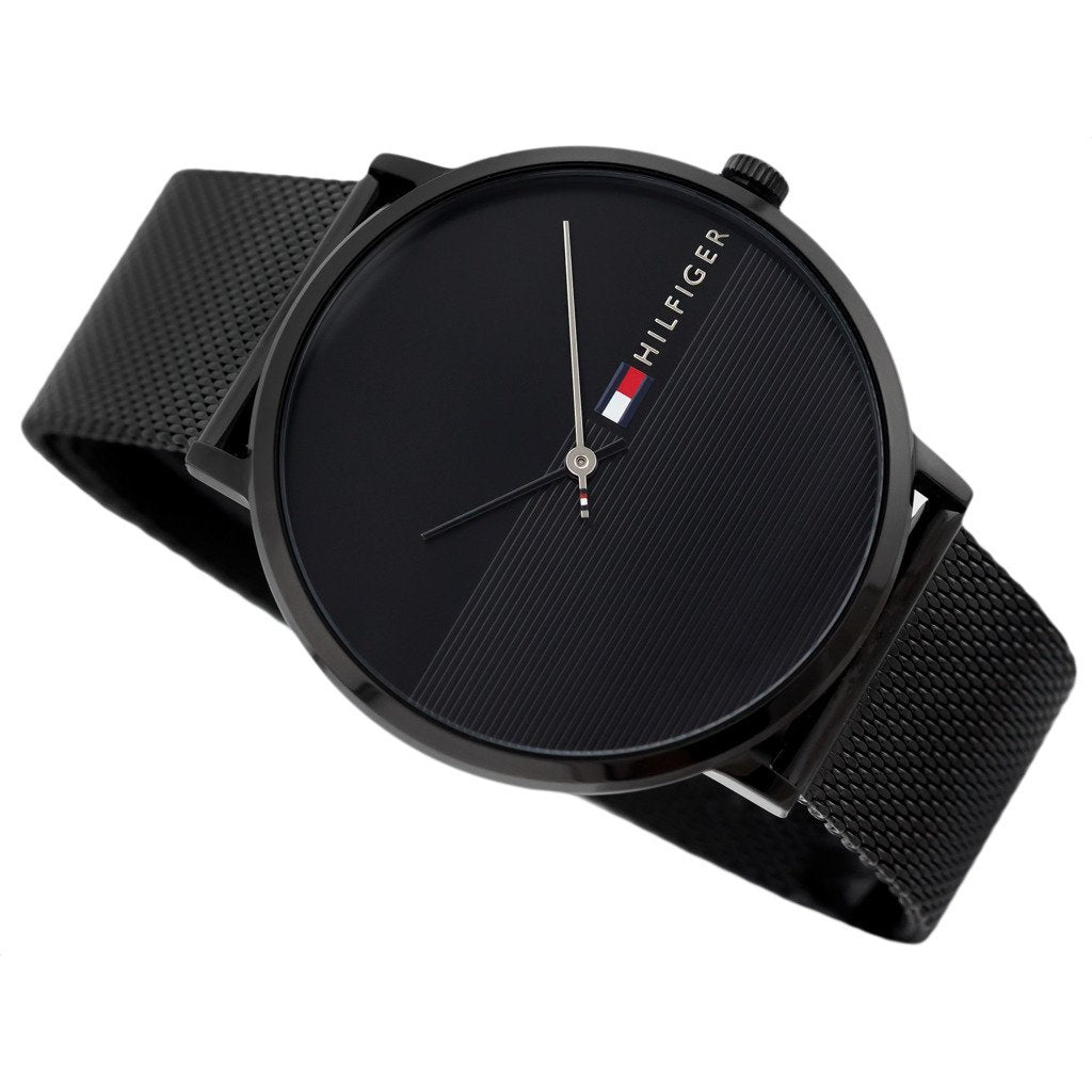 tommy hilfiger men's black ip mesh bracelet watch