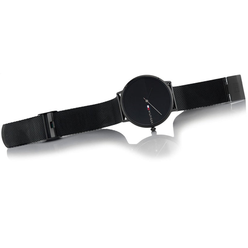 tommy hilfiger men's black ip mesh bracelet watch