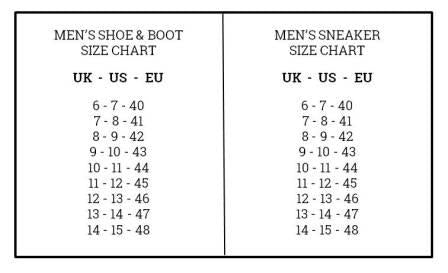 shoes size uk us