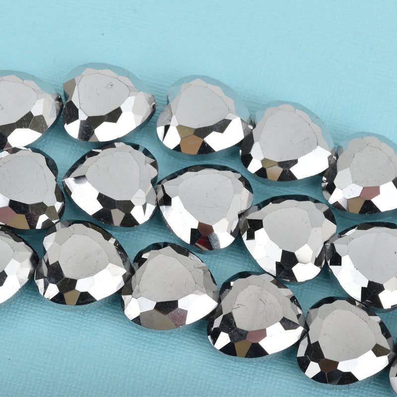 22mm Heart Beads Crystal OPAQUE SILVER METALLIC, 14 beads, bgl1641