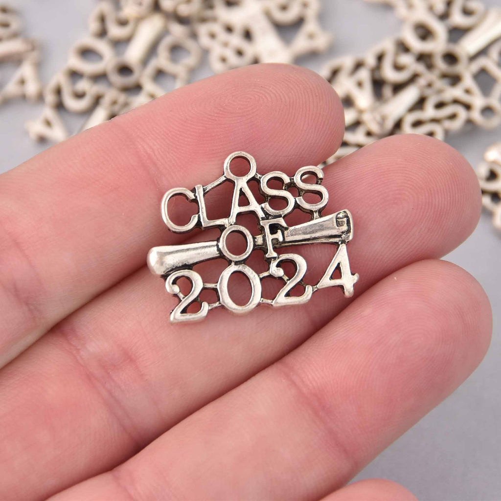 5 Silver 2024 Graduation Charms, Class of 2024 graduation charm chs796