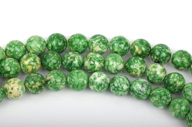 12mm MOSAIC HOWLITE Round Beads, green, yellow, white, full strand, 33 beads, how0495