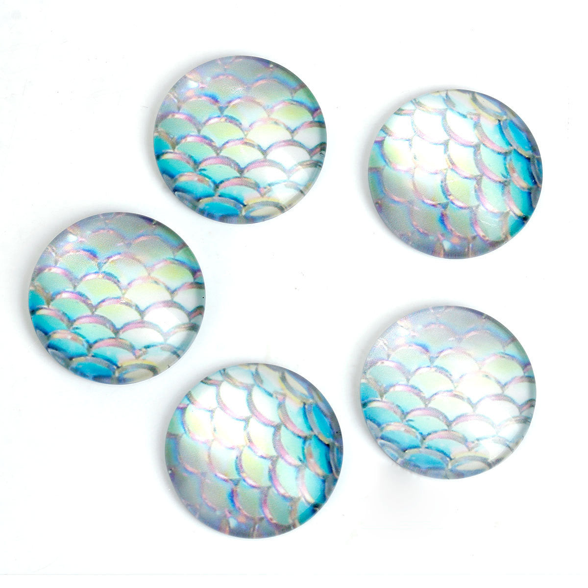 10 MERMAID Fish Scales Glass Dome Cabochons, Iridescent Blue Green, Ro