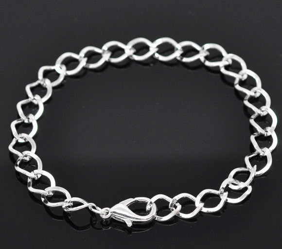 12 Silver Plated Charm Bracelet Chain, Curb Link Chain Charm Bracelets