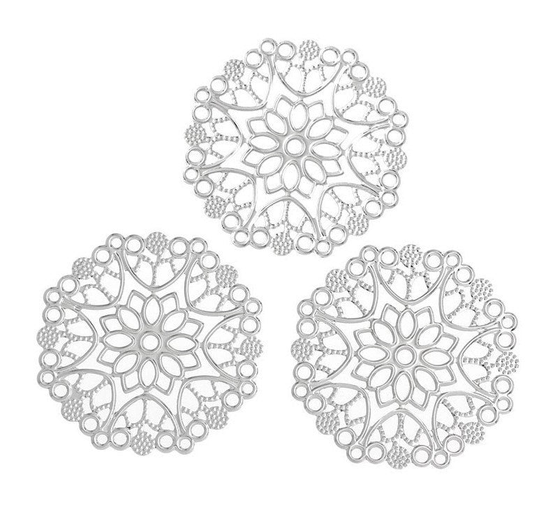 20 Antique Silver Filigree Round Shapes, flat thin findings for jewelry making, crafts  FIL0008a
