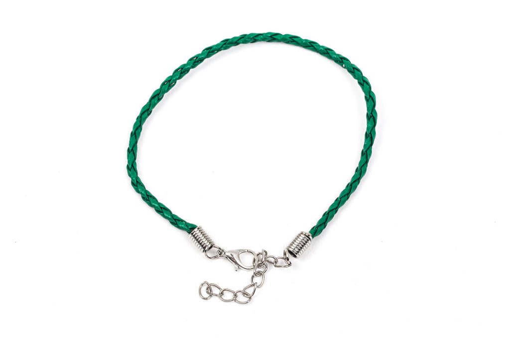 20 EMERALD GREEN Leatheroid Bracelet Braided Cords with Lobster Clasp