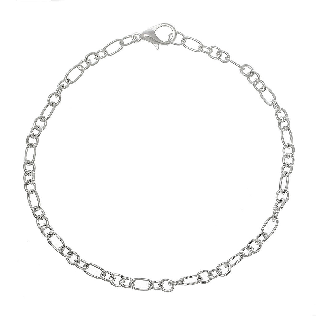 12 Silver Plated Figaro Chain Bracelets with Lobster Clasp, oval links