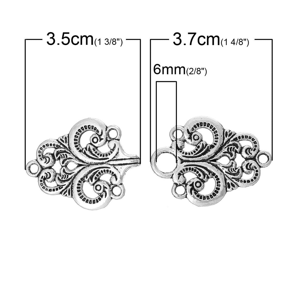 2 Pairs of Silver Filigree Style Connector Clasps, hook and eye clasp,