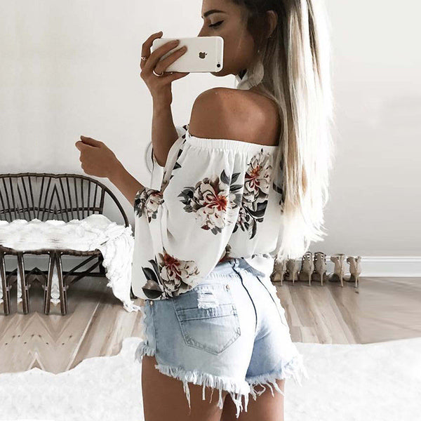 Off Shoulder Flower Print Blouse – Kahlily.com