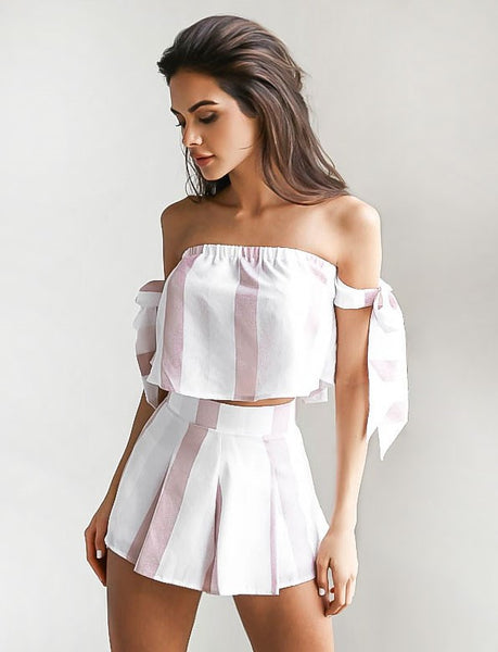 Striped off Shoulder 2 Piece Playsuit – Kahlily.com