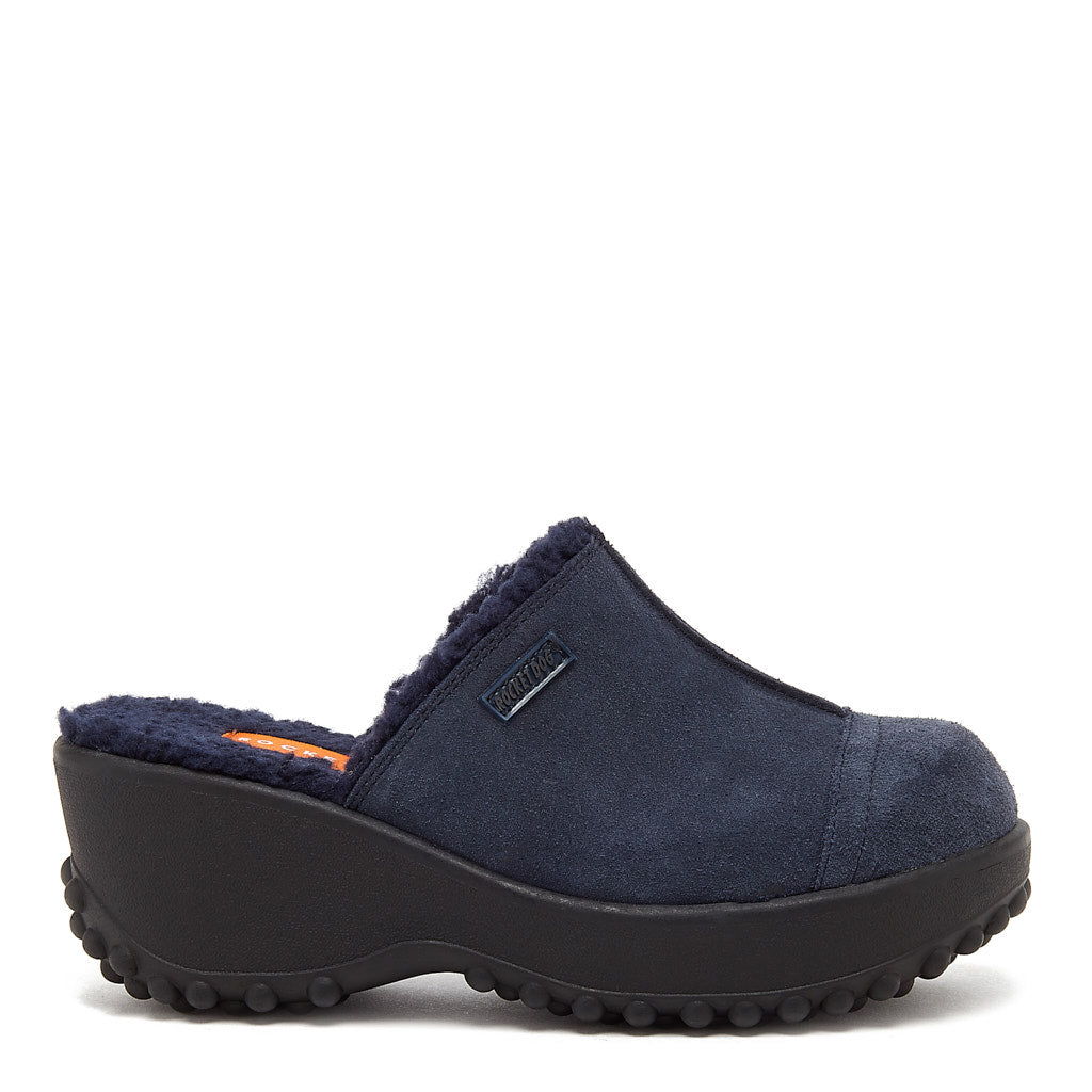 navy suede clogs