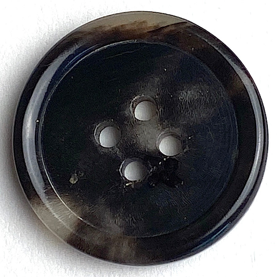 Re-Stocked, Black/Brown/Cream 4-hole Rimmed Natural Horn Button 7/8" #SK-0092