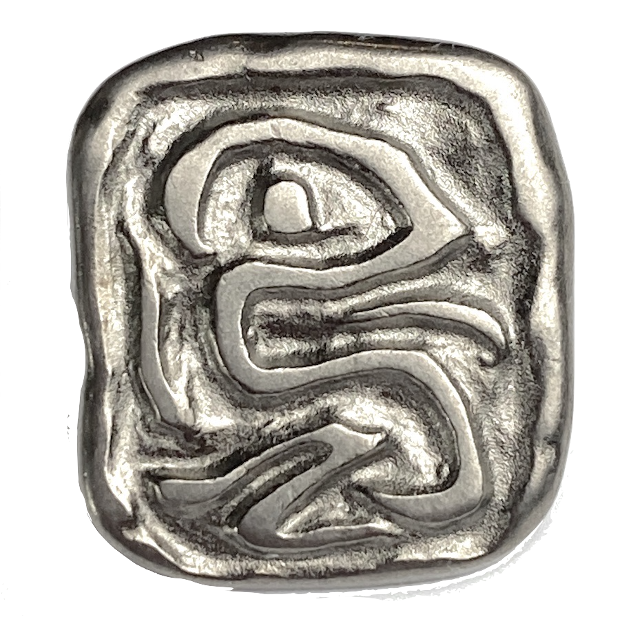 SALE, "Timur" Abstract Silver 5/8" / 15mm Metal Shank Back Button, From JHB Spain # FJ-72