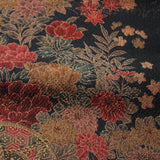 Wondrous Gardens on Black Chirimen Crepe Kimono Silk  6.5" x 60"      #4309