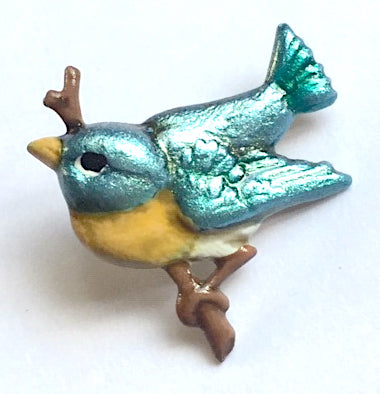 Small Bluebird Artisan Enamel Metal Button 7/8"