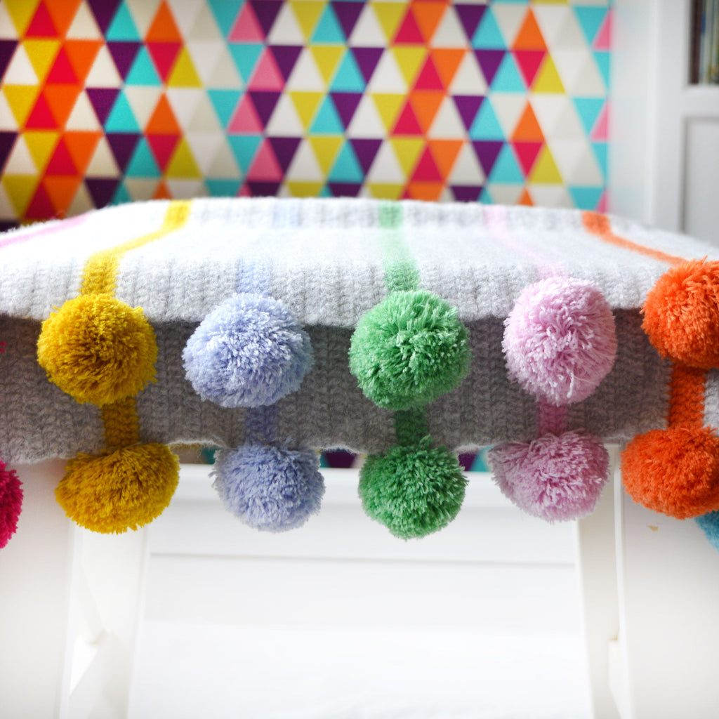 Pom Pom And Stripe Crochet Blanket Kit Solid And Marl