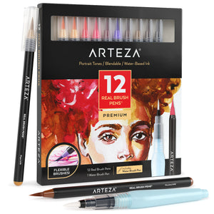 Arteza Watercolor Paint Brushes,​ Set of 12, Assorted Shapes, Synthetic  ​Soft-Bristle Brushes​ with Anti-Rust Ferrules, Painting Art Supplies for