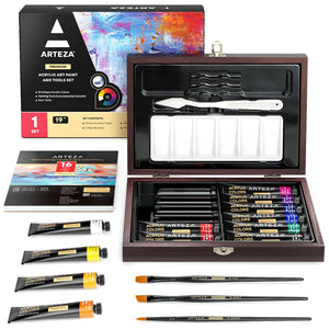 Arteza Watercolor Paint Brushes,​ Set of 12, Assorted Shapes, Synthetic  ​Soft-Bristle Brushes​ with Anti-Rust Ferrules, Painting Art Supplies for