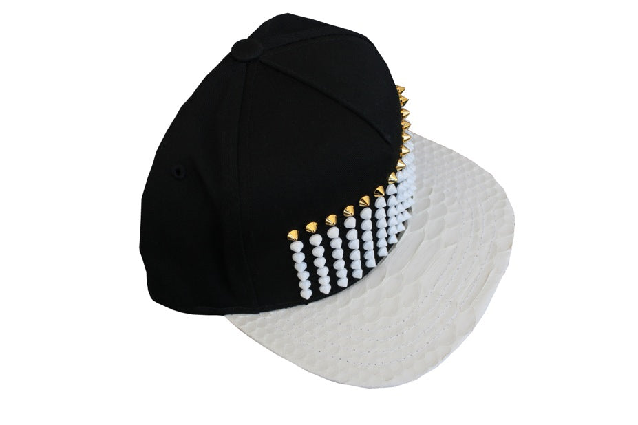 Golden White Studded Python Strapback