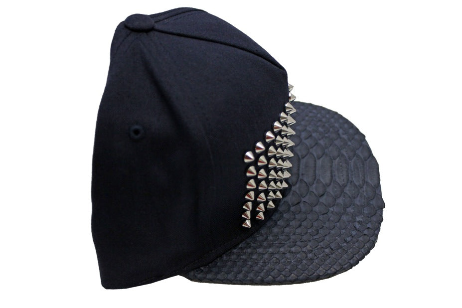 Navy Python Black Silver Tipped Python Studded Strapback