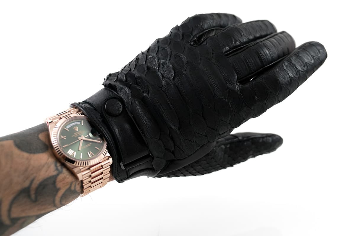 Black Python Skin Cashmere & Wool Lined Gloves