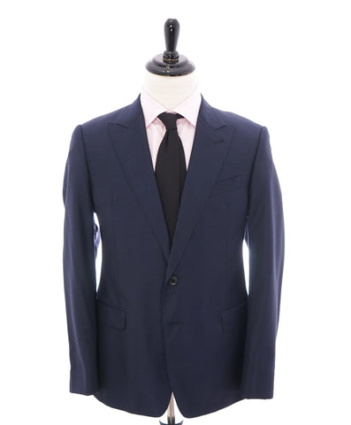 ARMANI COLLEZIONI - “S Line” Slim Blue Geometric Check Wide Peak lapel –  Luxe Hanger