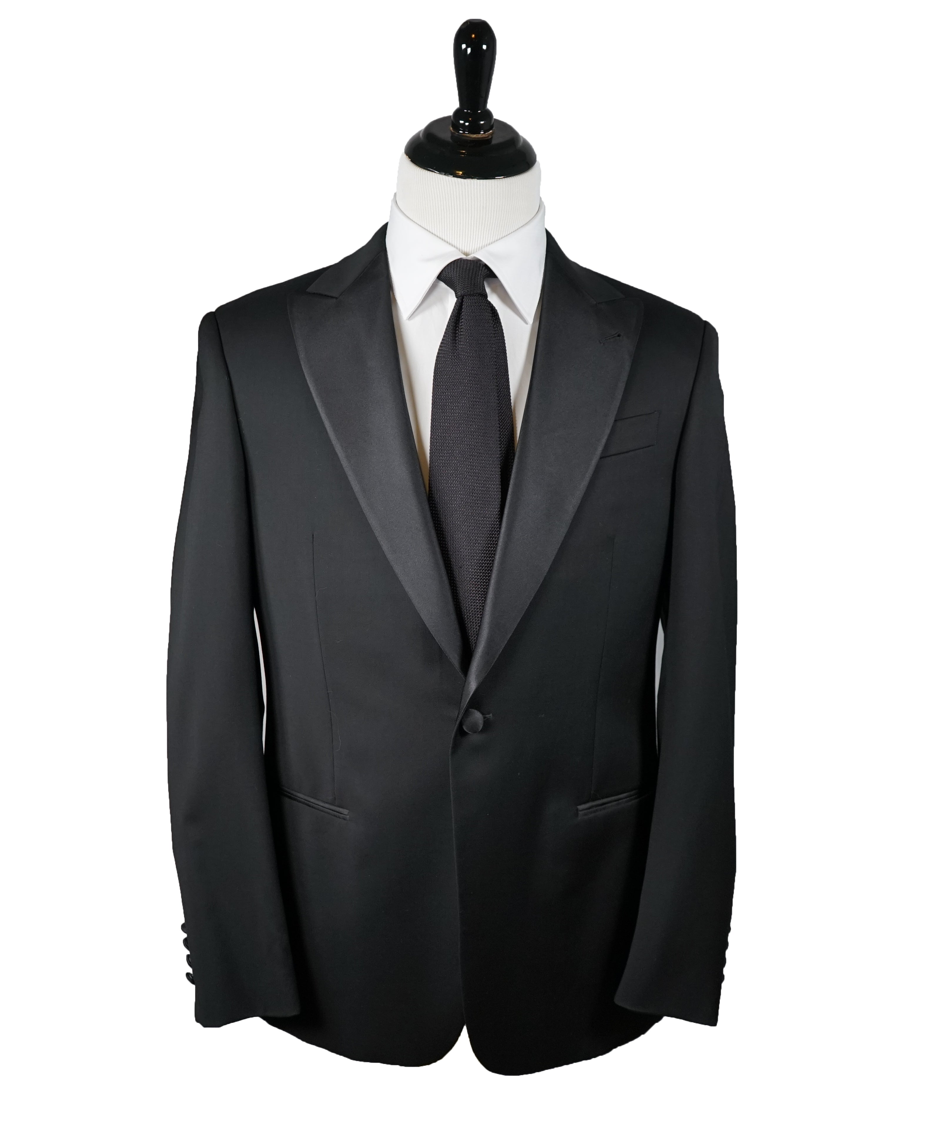 Black Peak Lapel 1-Button Satin Tuxedo 