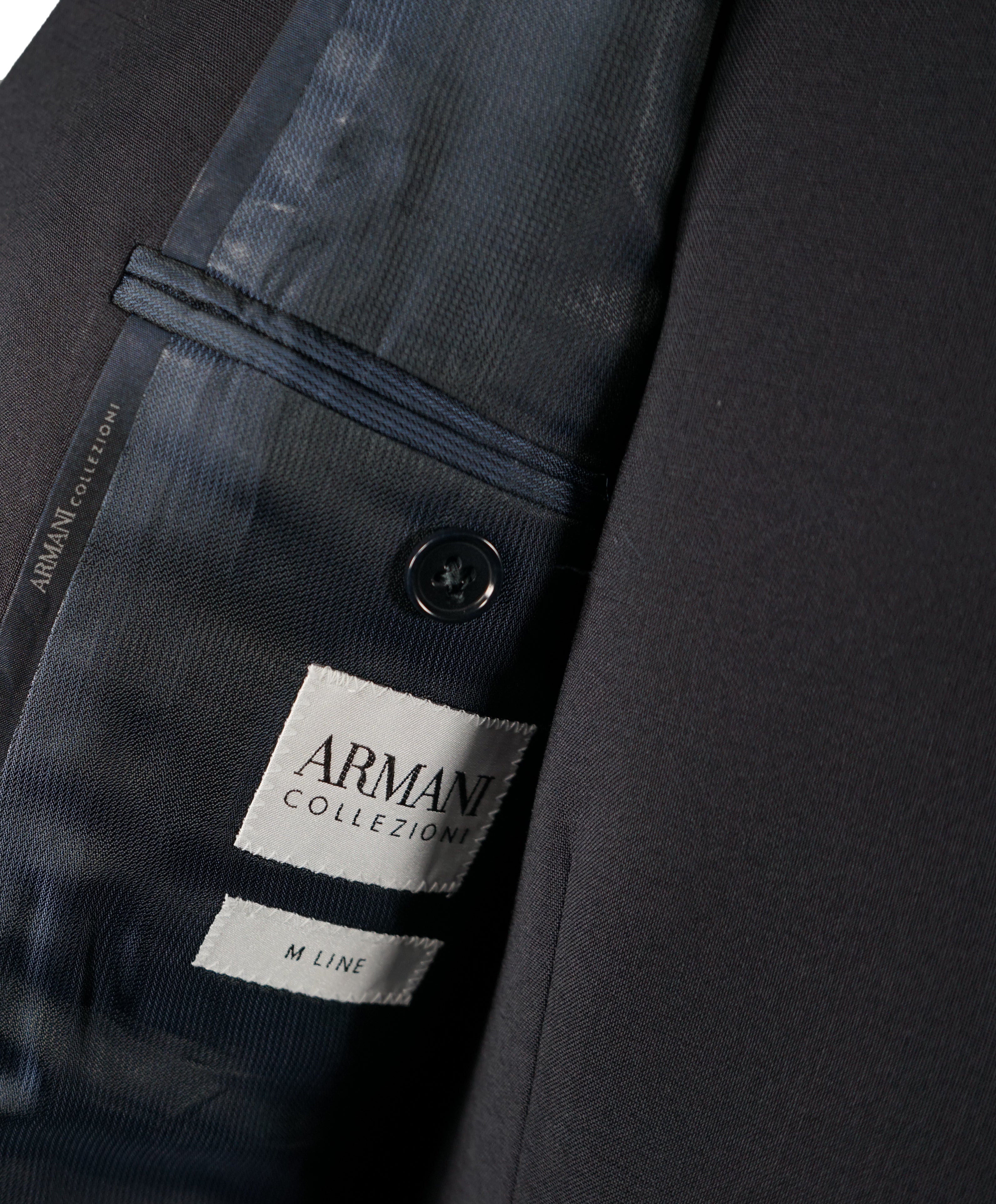 ARMANI COLLEZIONI - “M Line” 3-Piece Navy Solid Suit With Pick Stitchi