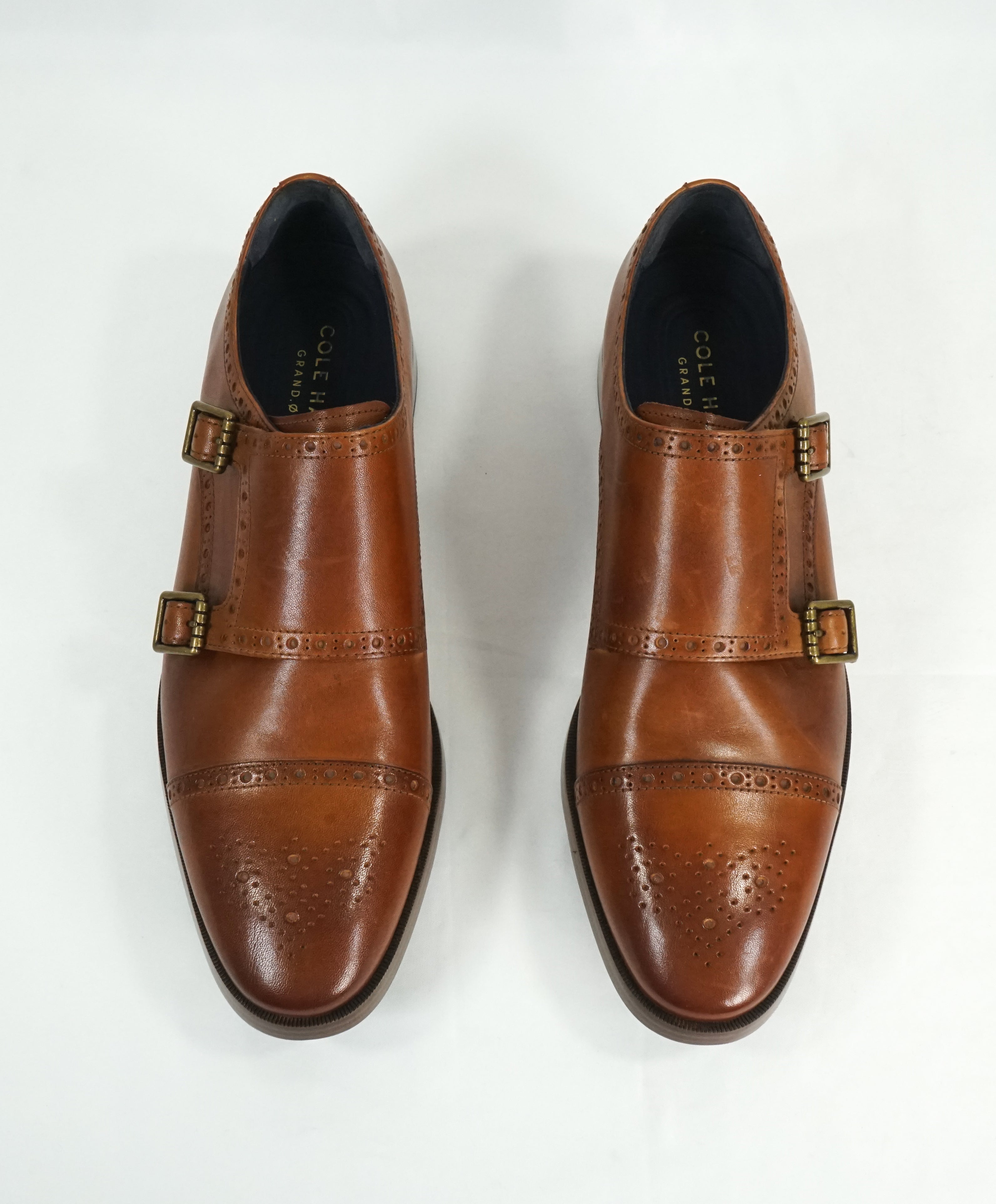 Brown Cap Toe Double Monk Strap Loafers 