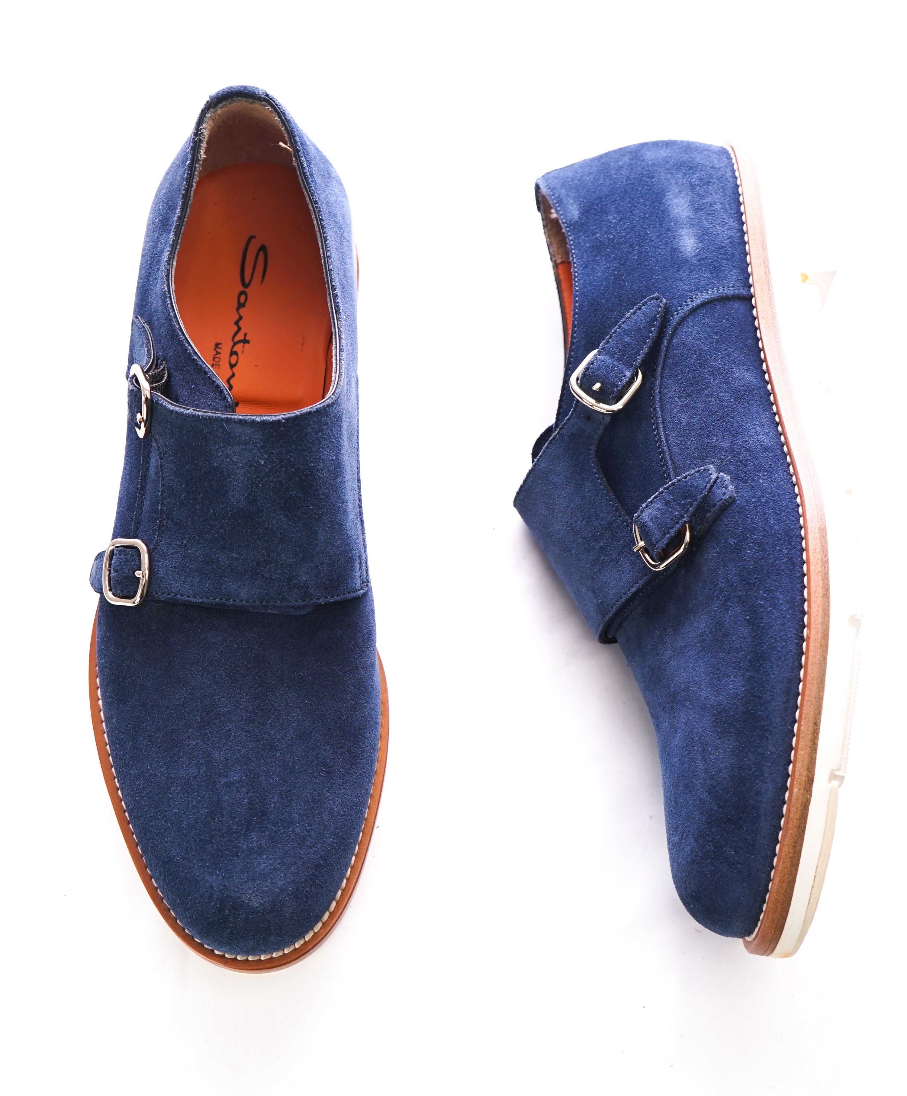 blue suede monk strap shoes